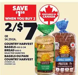 Independent City Market COUNTRY HARVEST BAGELS, 450 G OR BREAD, 600 G offer