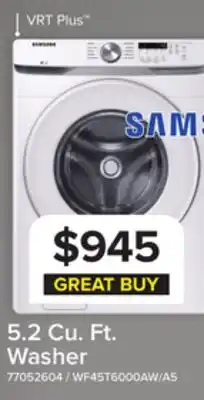 Leon's Samsung White Front Load Washer with Shallow Depth (5.2 Cu.Ft) - WF45T6000AW/A5 offer