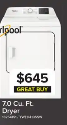 Leon's Whirlpool White Electric Dryer (7.0 Cu. Ft.) with Adaptive Dry - YWED4105SW offer