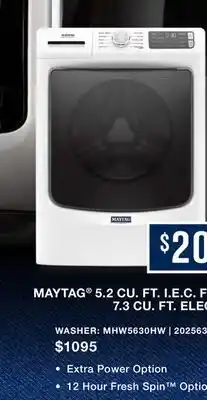 Leon's MAYTAG 5.2 CU. FT. I.E.C. FRONT LOAD WASHERT offer