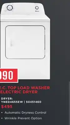 Leon's AMANA 6.5 CU. FT TOP ELECTRIC DRYER YNED4655EW offer