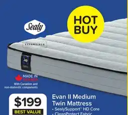 Leon's Sealy Essentials Evan II Medium Twin Mattress offer