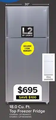 Leon's L2 29.5 18 Cu. Ft. Stainless Steel Top-Freezer Refrigerator - LRT18S4ASTC offer