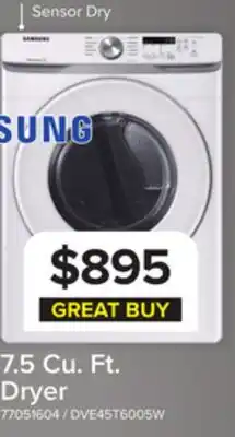 Leon's Samsung White Front Load Electric Dryer with Shallow Depth (7.5 Cu.Ft) - DVE45T6005W/AC offer