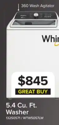 Leon's Whirlpool White Top Load Washer with Removable Agitator (5.4 Cu Ft) - WTW5057LW offer
