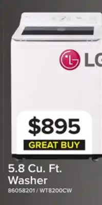 Leon's LG White Mega Capacity Smart Top Load Washer with AI Sensing (5.8 Cu. Ft) - WT8200CW offer