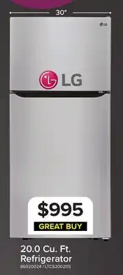 Leon's LG 30 20 Cu. Ft. Stainless Steel Top-Freezer Refrigerator - LTCS20020S offer