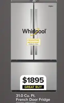 Leon's Whirlpool 36 31 Cu. Ft. Fingerprint Resistant Stainless Steel Refrigerator - WRFF3336SZ offer