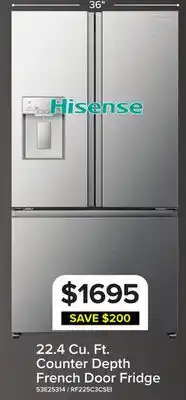 Leon's Hisense 36 22.4 Cu. Ft. Stainless Steel Smart Counter-Depth French Door Refrigerator - RF225C3CSEI offer