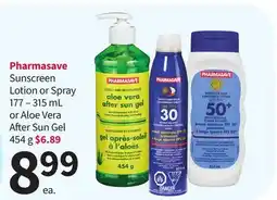 Pharmasave Pharmasave Sunscreen Lotion or Spray 177 – 315 mL or Aloe Vera After Sun Gel 454 g offer