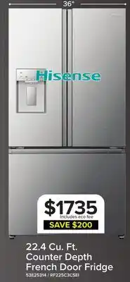 Leon's Hisense 36 22.4 Cu. Ft. Stainless Steel Smart Counter-Depth French Door Refrigerator - RF225C3CSEI offer