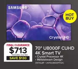 Leon's Samsung 70 4K CUHD Smart LED TV - UN70U8000FFXZC offer