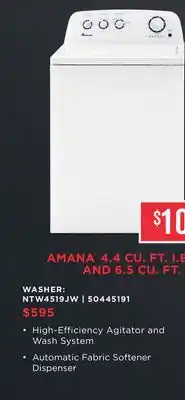 Leon's Amana White Top Load Washer (4.4 Cu.Ft.) - NTW4519JW offer