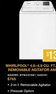 Leon's Whirlpool White Top Load Washer (4.8 Cu. Ft. IEC) - WTW4107SW offer
