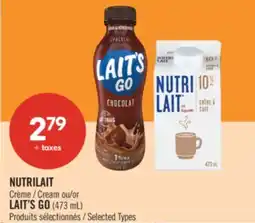 Pharmaprix NUTRILAIT Cream or LAIT'S GO (473 mL) offer