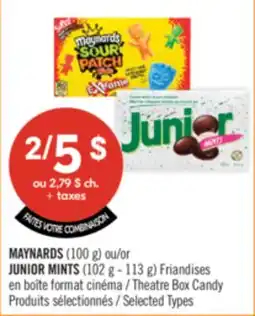 Pharmaprix MAYNARDS (100 g) or JUNIOR MINTS (102 g–113 g) Theatre Box Candy offer
