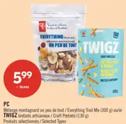 Pharmaprix PC Everything Trail Mix (300 g) or TWIGZ Craft Pretzels (130 g) offer