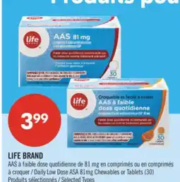 Pharmaprix LIFE BRAND Daily Low Dose ASA 81mg Chewables or Tablets (30) offer