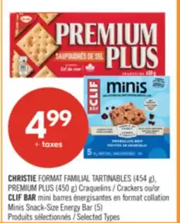 Pharmaprix CHRISTIE 454 g PREMIUM PLUS 450 g Crackers or CLIF BAR Minis Snack-Size Energy Bar 5 offer