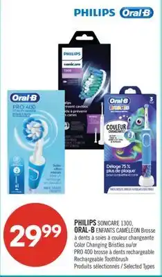 Pharmaprix PHILIPS SONICARE 1300, ORAL-B ENFANTS Color Changing Bristles or PRO 400 Rechargeable Toothbrush offer