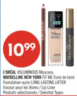 Pharmaprix L'ORÉAL VOLUMINOUS Mascara, MAYBELLINE NEW YORK FIT ME Foundation or LONG-LASTING LIFTER Lip Liner offer
