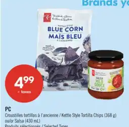 Pharmaprix PC Kettle Style Tortilla Chips (368 g) or Salsa (430 mL) offer