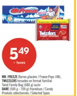 Pharmaprix MR. FREEZE Freeze Pops (48), TWIZZLERS Twist Family Bag (680 g) or DARE (500 g - 700 g) Candy offer
