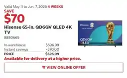 Costco Hisense 65-in. QD6QV QLED 4K TV offer