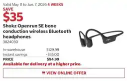 Costco Shokz Openrun SE bone conduction wireless Bluetooth headphones offer