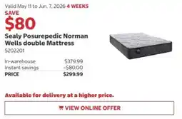 Costco Sealy Posurepedic Norman Wells double Mattress offer