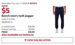 Costco Bench men's twill jogger offer
