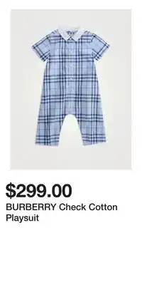 Holt Renfrew BURBERRY Check Cotton Playsuit offer
