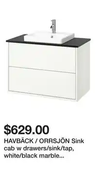 IKEA HAVBÄCK / ORRSJÖN Sink cab w drawers/sink/tap, white/black marble effect offer