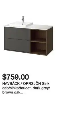 IKEA HAVBÄCK / ORRSJÖN Sink cab/sinks/faucet, dark grey/brown oak effect/white marble effect offer