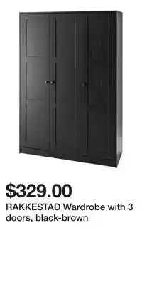 IKEA RAKKESTAD Wardrobe with 3 doors, black-brown offer