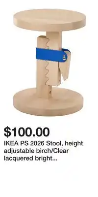 IKEA IKEA PS 2026 Stool, height adjustable birch/Clear lacquered bright blue offer