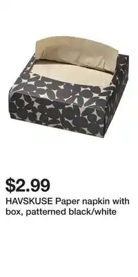 IKEA HAVSKUSE Paper napkin with box, patterned black/white offer