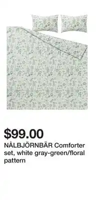 IKEA NÅLBJÖRNBÄR Comforter set, white gray-green/floral pattern offer