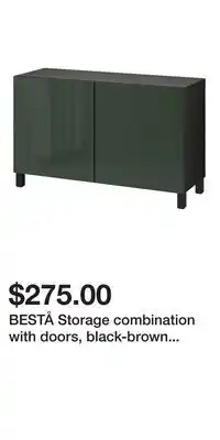 IKEA BESTÅ Storage combination with doors, black-brown Selsviken/Stubbarp/high gloss dark olive-green offer