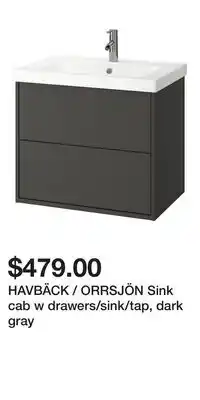IKEA HAVBÄCK / ORRSJÖN Sink cab w drawers/sink/tap, dark gray offer