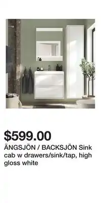 IKEA ÄNGSJÖN / BACKSJÖN Sink cab w drawers/sink/tap, high gloss white offer