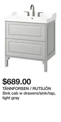 IKEA TÄNNFORSEN / RUTSJÖN Sink cab w drawers/sink/tap, light gray offer