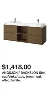 IKEA ÄNGSJÖN / BACKSJÖN Sink cab/sinks/taps, brown oak effect/white marble effect offer