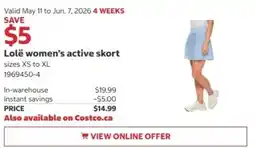 Costco Lolë women's active skort offer