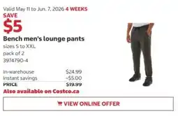 Costco Bench men's lounge pants offer