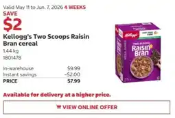 Costco Kellogg's Two Scoops Raisin Bran cereal offer