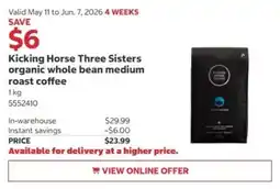 Costco Kicking Horse Three Sisters organic whole bean medium roast coffee offer