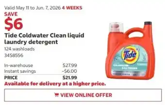 Costco Tide Coldwater Clean liquid laundry detergent offer