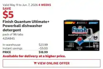 Costco Finish Quantum Ultimate+ Powerball dishwasher detergent offer