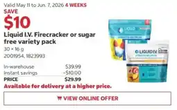 Costco Liquid I.V. Firecracker or sugar free variety pack offer